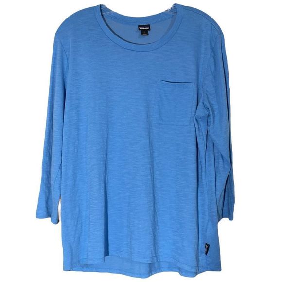 Patagonia Tops - PATAGONIA Women's Top T-Shirt Front Pocket 3/4 Sleeve In Blue Size Large